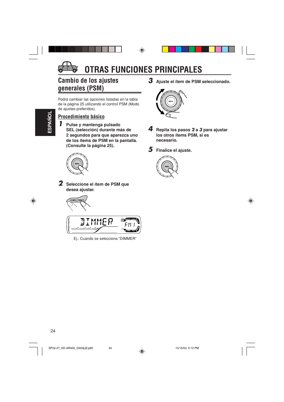 Otras funciones principales, Cambio de los ajustes generales (psm) | JVC KD-AR400 User Manual | Page 60 / 111