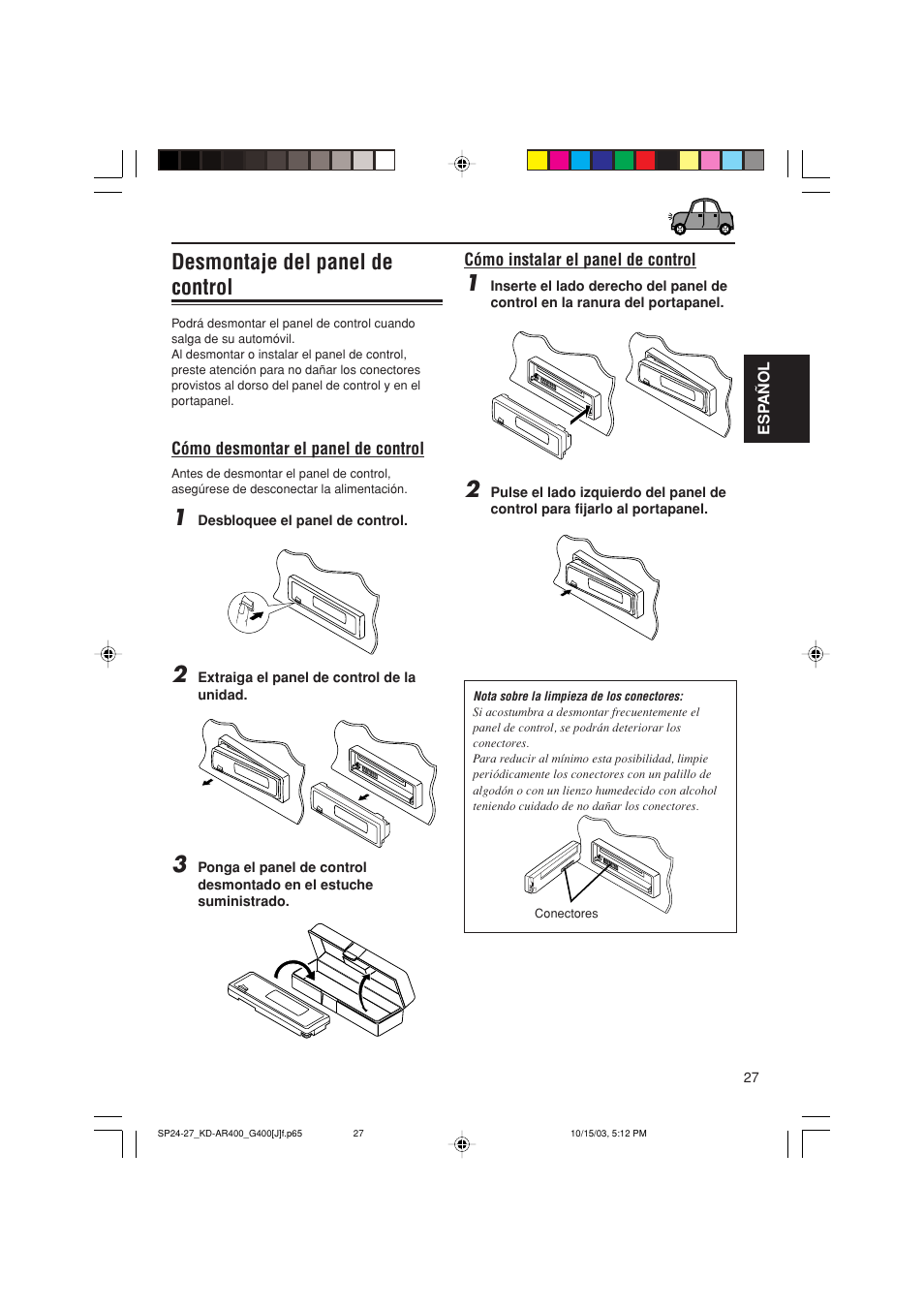 Desmontaje del panel de control | JVC KD-AR400 User Manual | Page 63 / 111