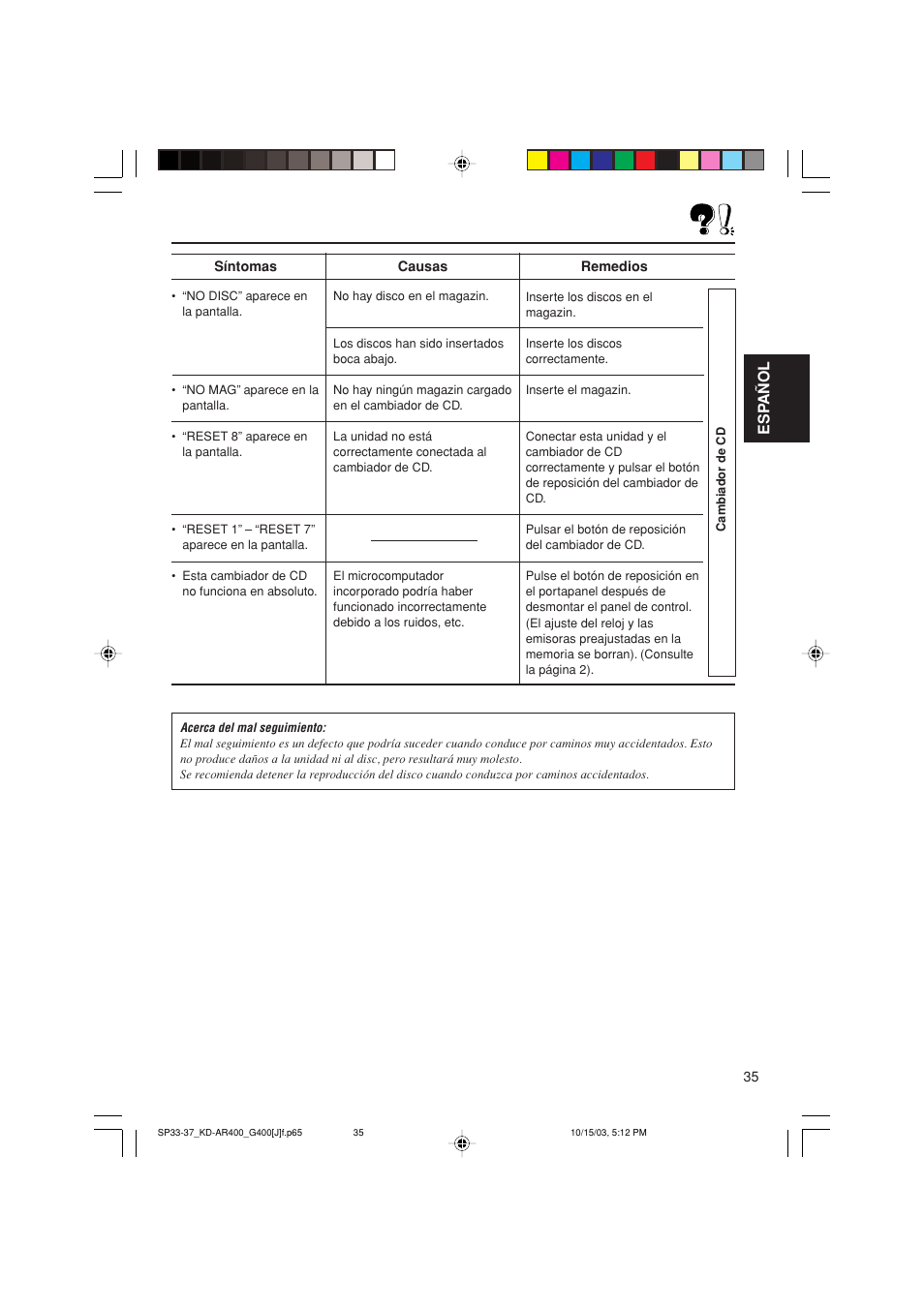 Esp a ñ ol | JVC KD-AR400 User Manual | Page 71 / 111