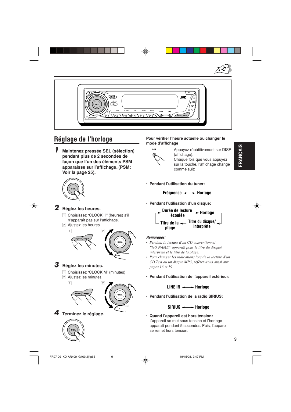 Réglage de l’horloge 1 | JVC KD-AR400 User Manual | Page 81 / 111
