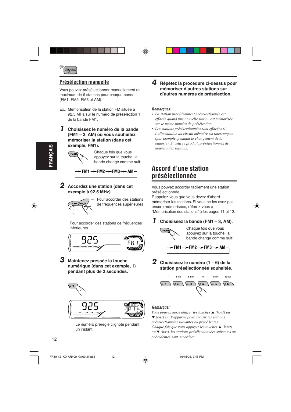 Accord d’une station présélectionnée | JVC KD-AR400 User Manual | Page 84 / 111