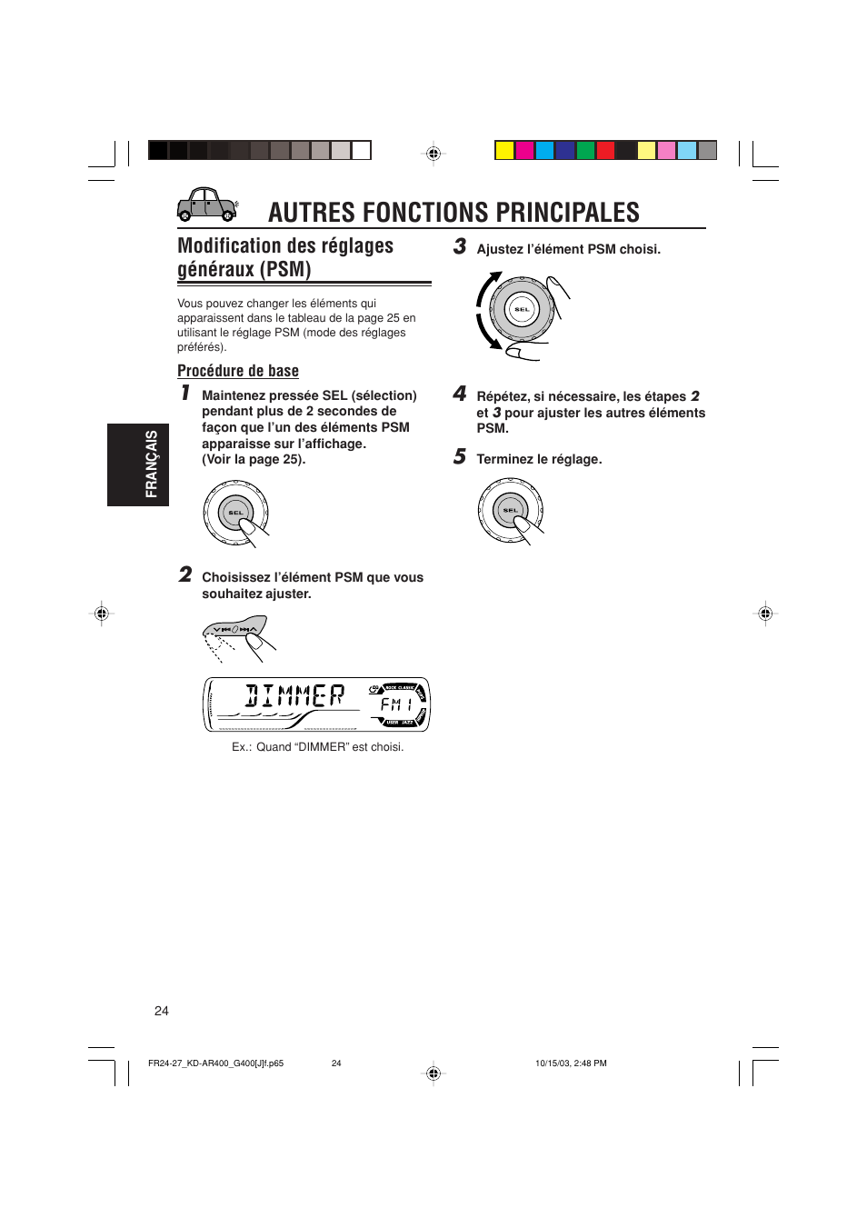 Autres fonctions principales, Modification des réglages généraux (psm) | JVC KD-AR400 User Manual | Page 96 / 111