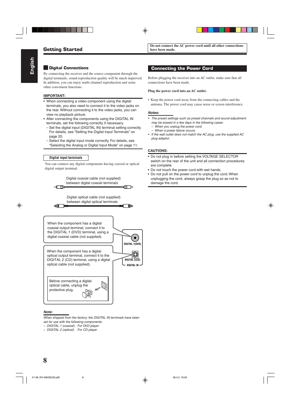 English, Getting started | JVC RX-5062S User Manual | Page 10 / 35