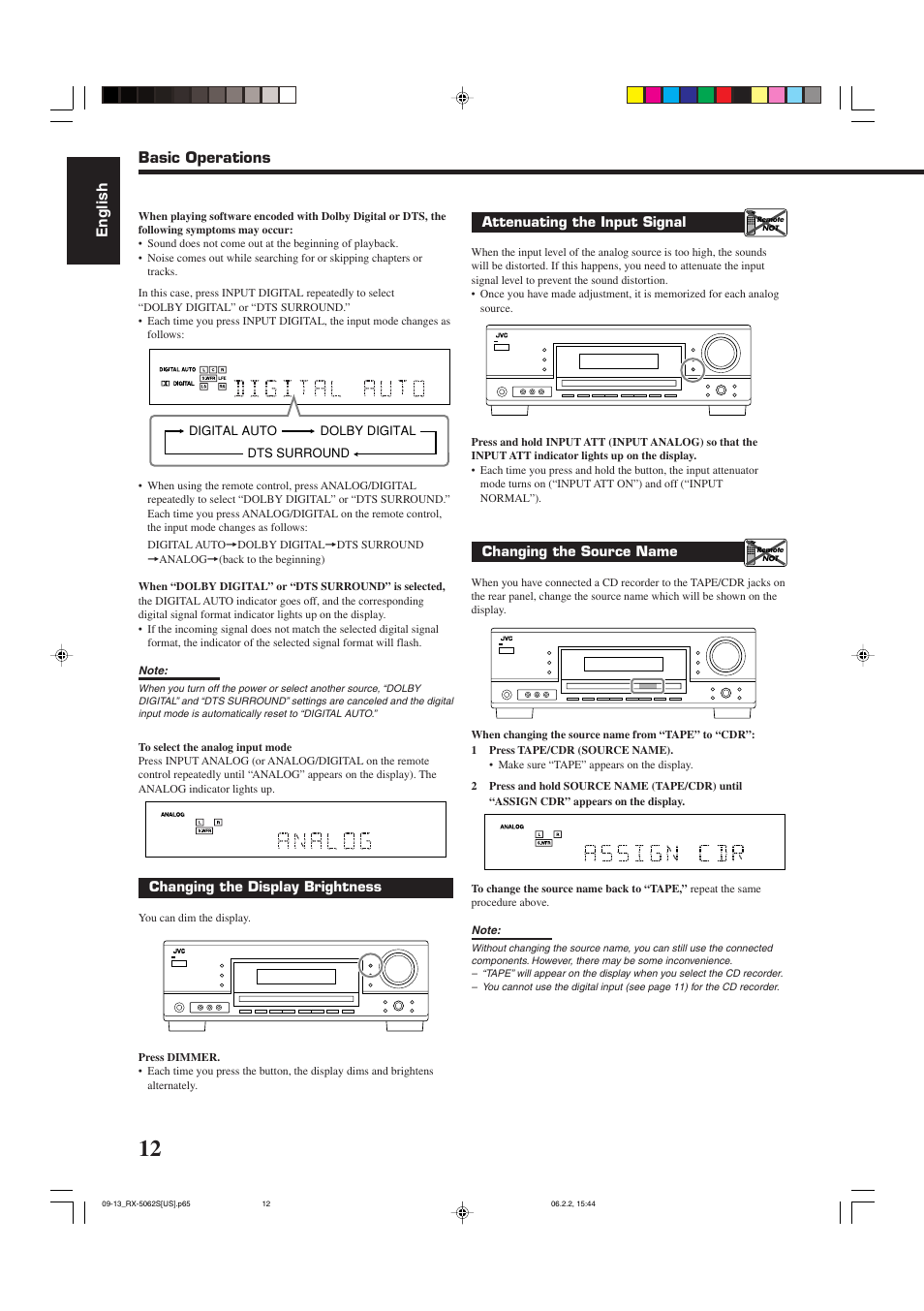 English, Basic operations | JVC RX-5062S User Manual | Page 14 / 35