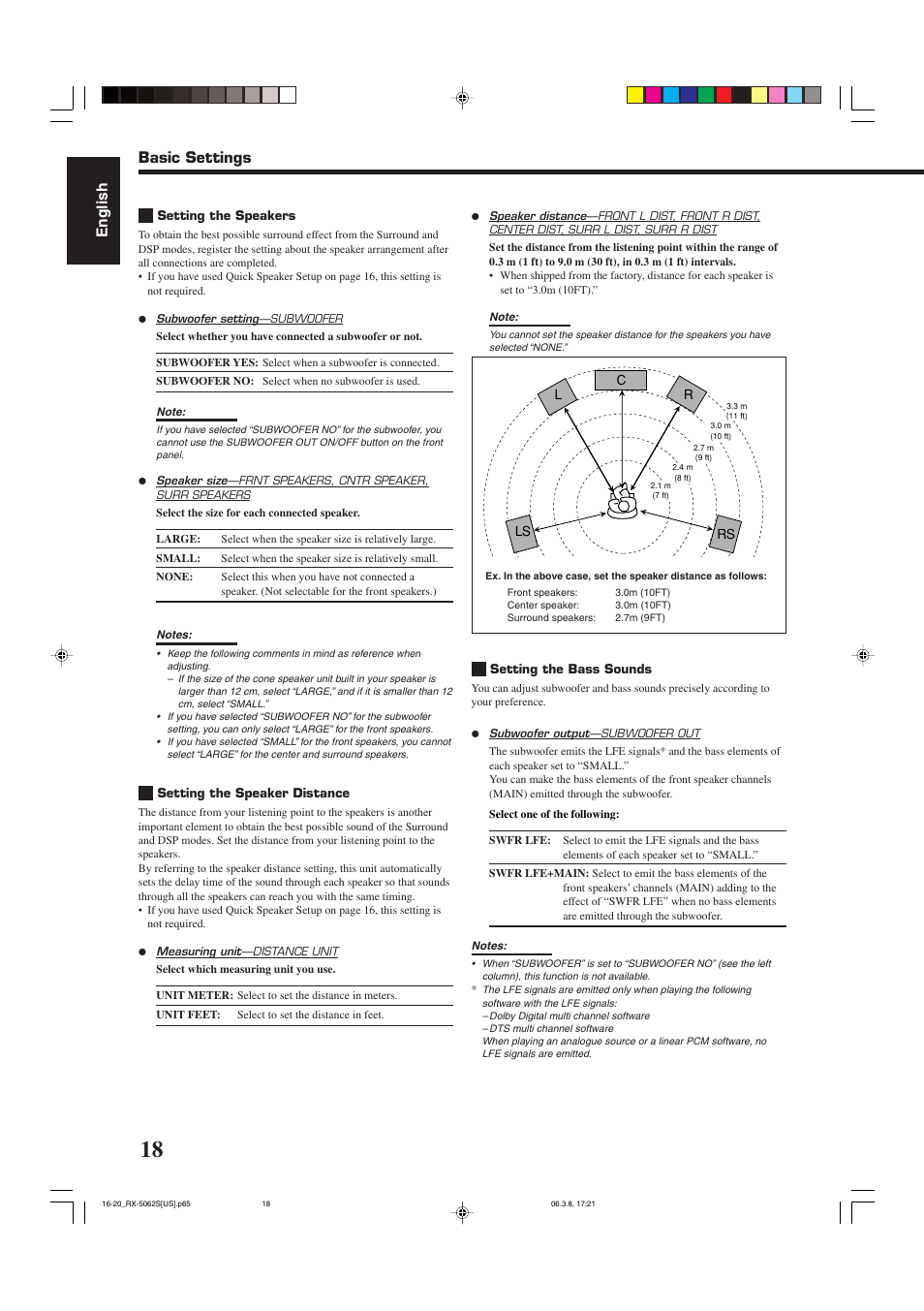 English, Basic settings | JVC RX-5062S User Manual | Page 20 / 35