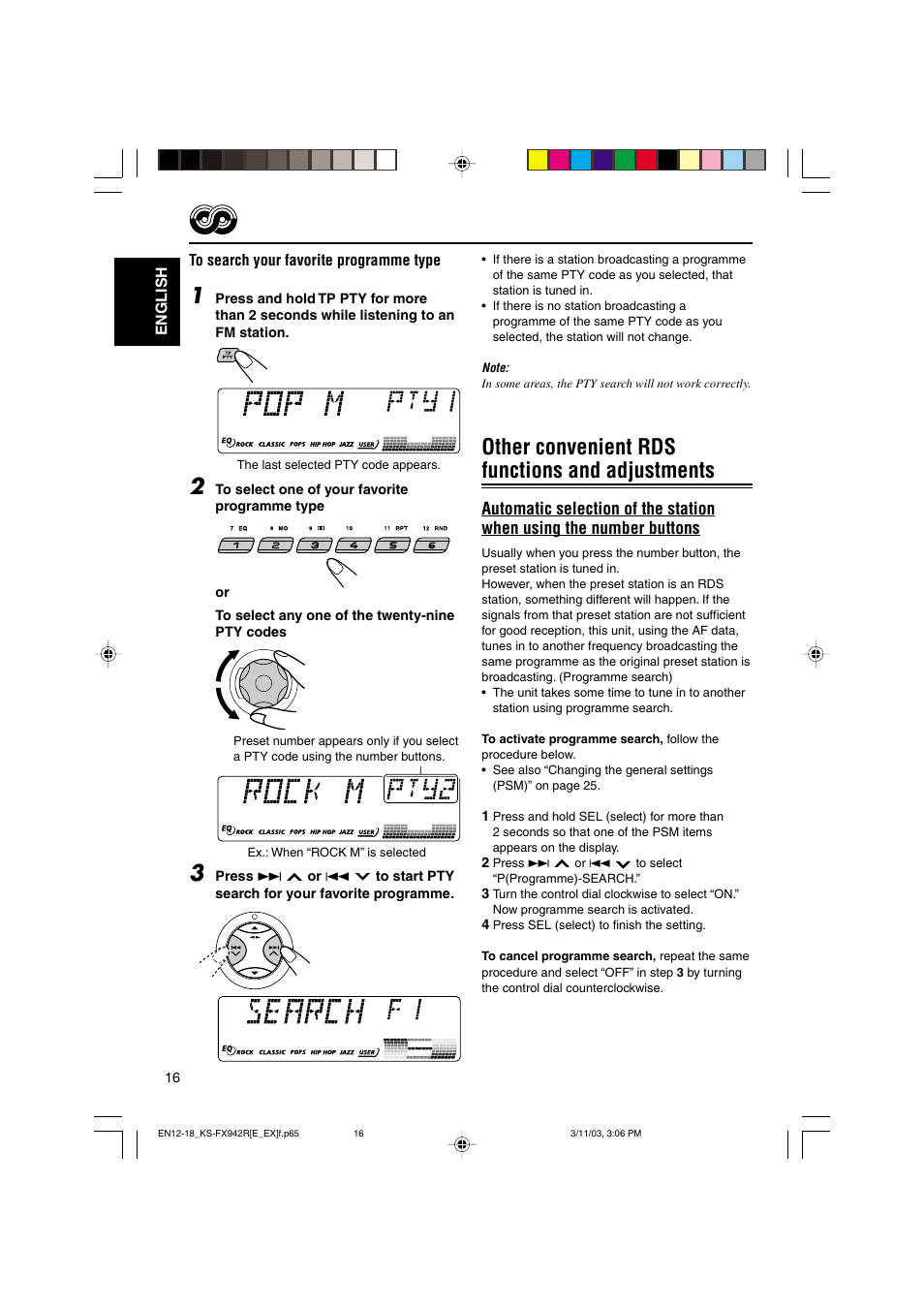 Other convenient rds functions and adjustments | JVC KS-FX942R User Manual | Page 16 / 48