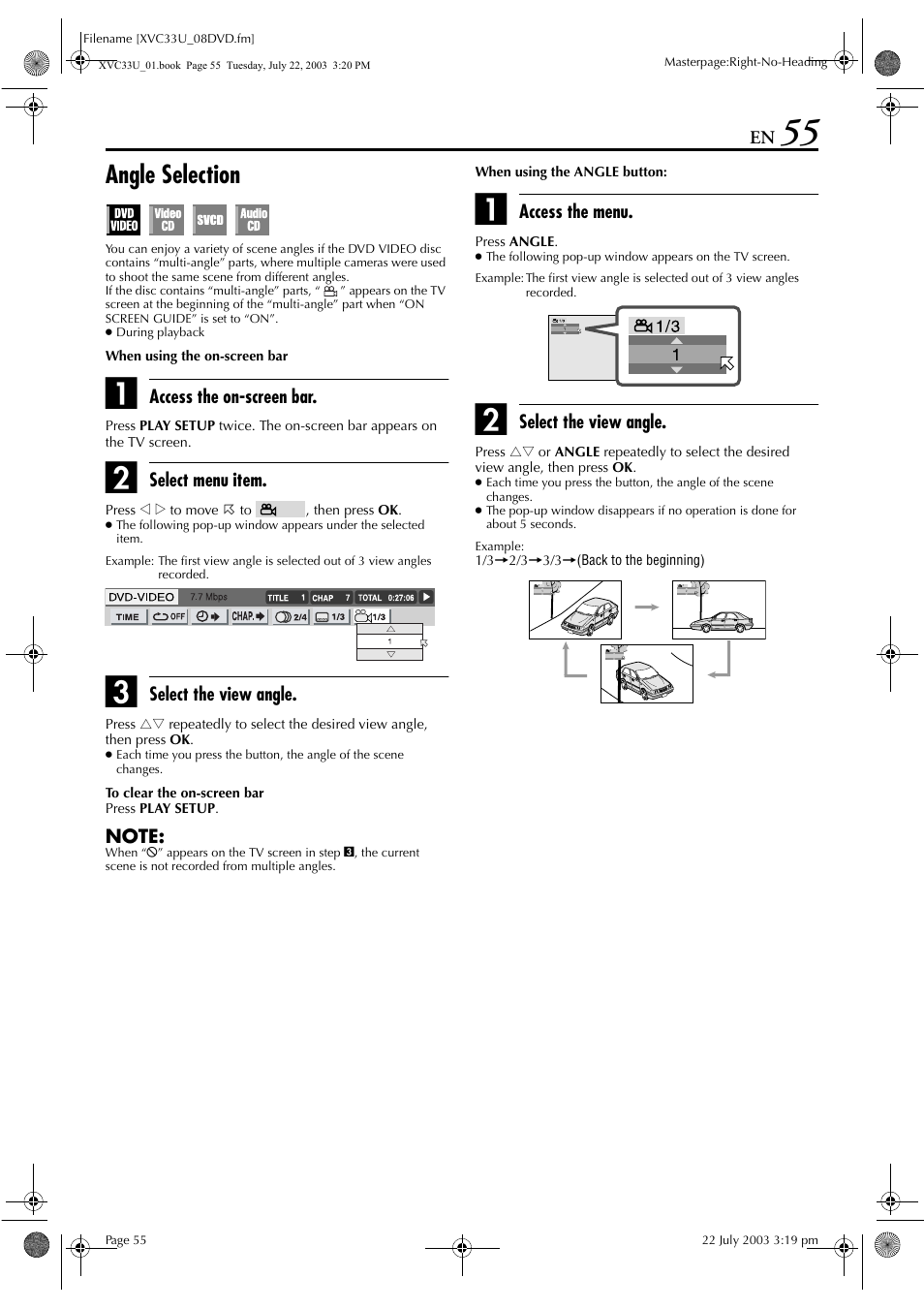 Angle selection, Pg. 55, View angle | Pg. 55) | JVC LPT0838-001C User Manual | Page 55 / 96