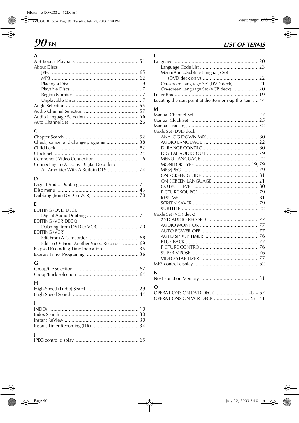 List of terms | JVC LPT0838-001C User Manual | Page 90 / 96
