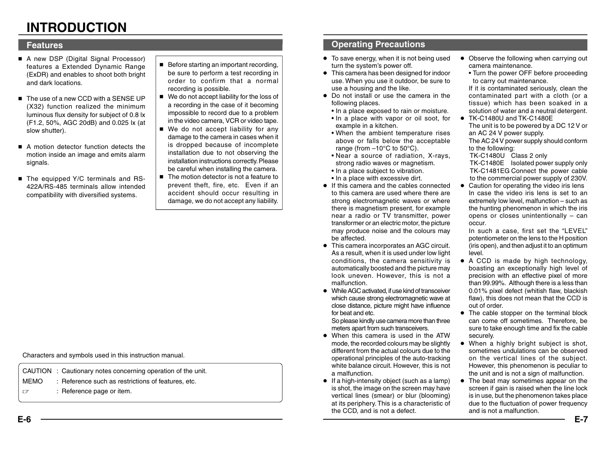 Introduction, Features, Operating precautions | JVC TK-C1480 User Manual | Page 4 / 20