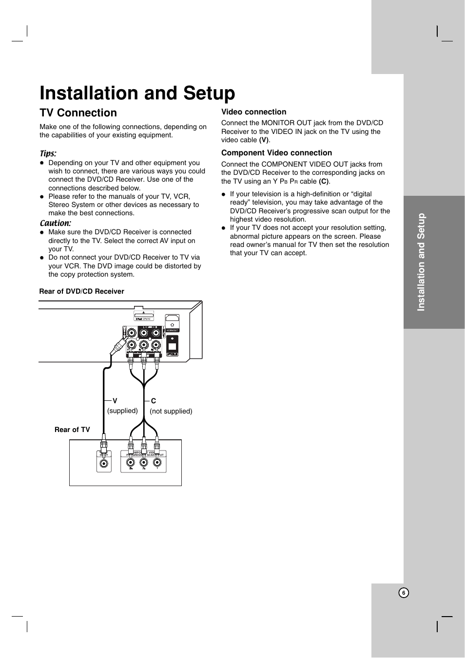 Installation and setup, Tv connection, Video connection | Component video connection, Operation reference introduction | JVC SP-THG50W User Manual | Page 9 / 30