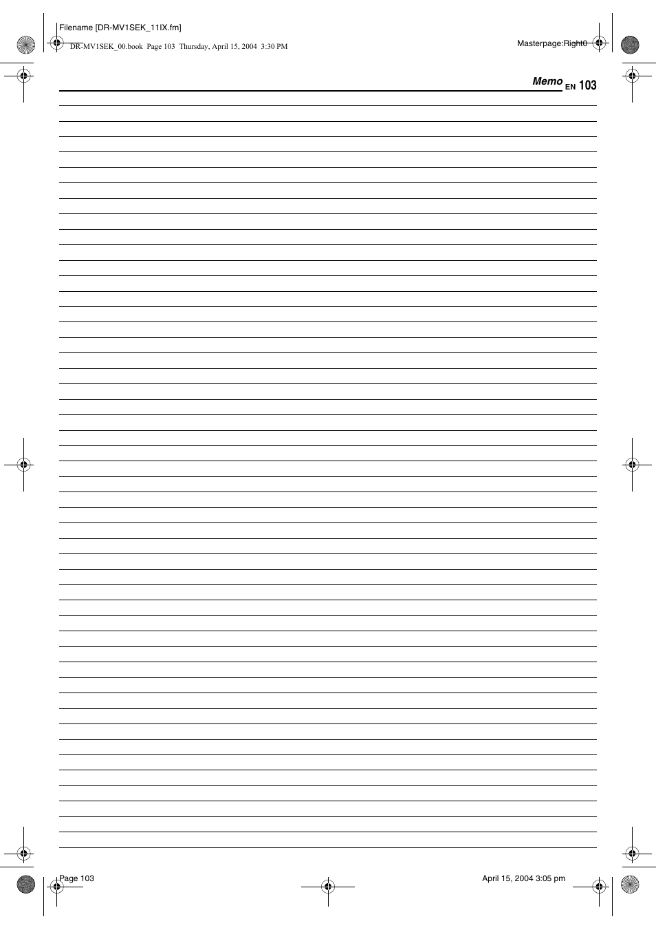 Memo | JVC DR-MV1B User Manual | Page 103 / 104