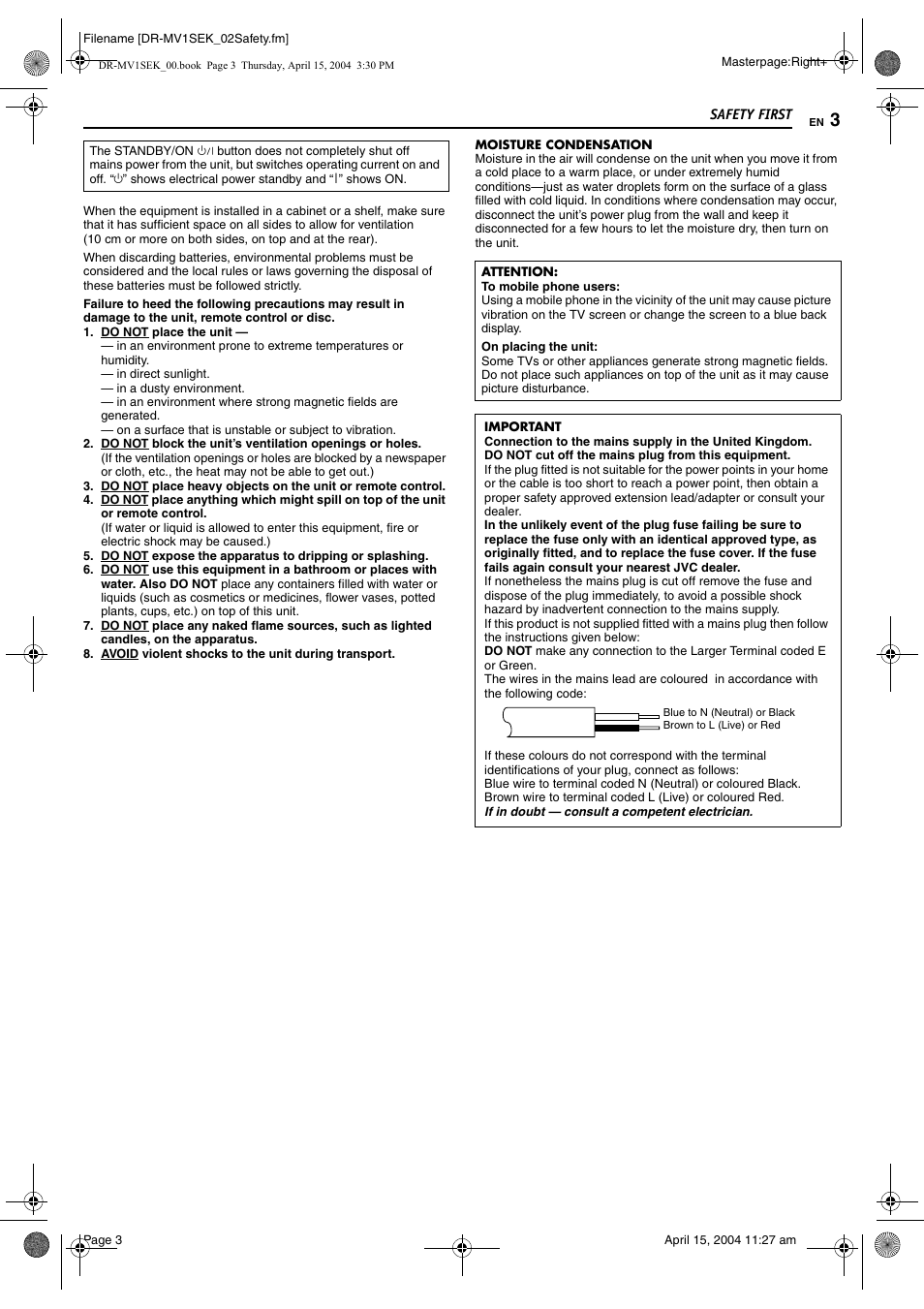 JVC DR-MV1B User Manual | Page 3 / 104