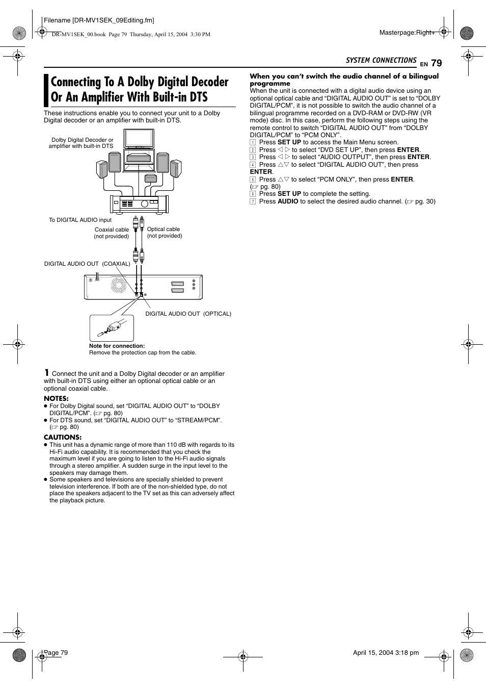 Built-in dts, Mode) disc, Pg. 79) in th | JVC DR-MV1B User Manual | Page 79 / 104