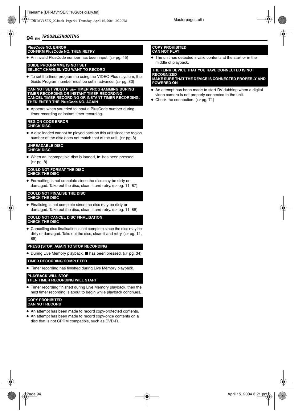 JVC DR-MV1B User Manual | Page 94 / 104