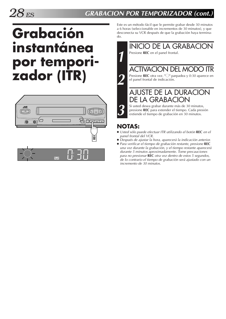 Grabación instantánea por tempori- zador (itr) | JVC HR-J3006UM User Manual | Page 28 / 76