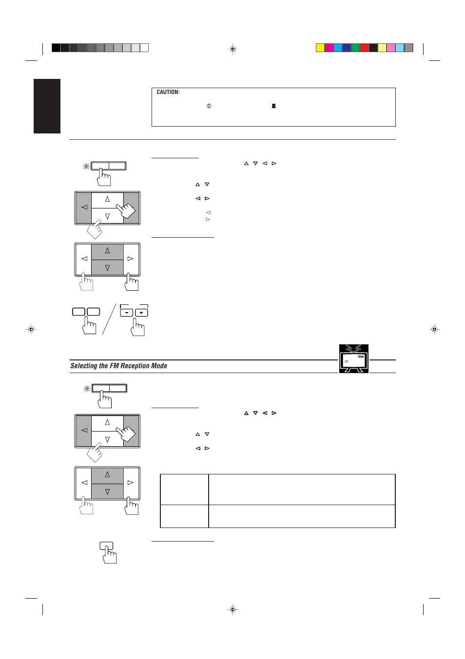 English, Selecting the fm reception mode | JVC RX-730R User Manual | Page 26 / 58