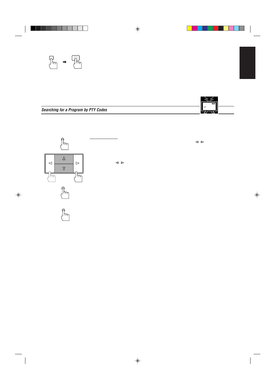 English, Searching for a program by pty codes | JVC RX-730R User Manual | Page 29 / 58