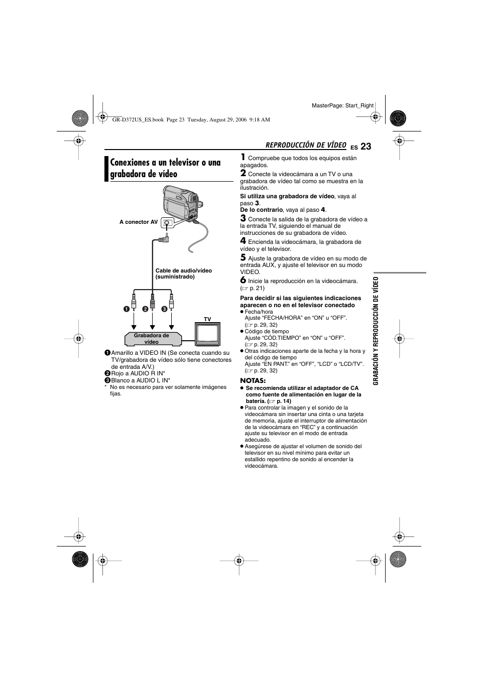 Conexiones a un televisor o una grabadora de vídeo, Grabación y reproducción de vídeo, Conexiones a un televisor o una grabadora de | Vídeo, P. 23, 39), P. 23) | JVC LYT1624-001B User Manual | Page 75 / 104