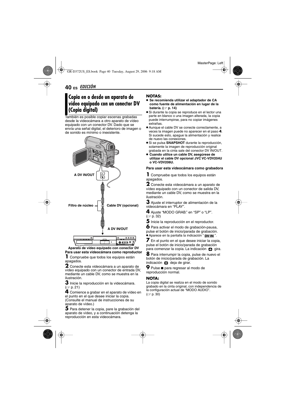 Copia en o desde un aparato de vídeo equipado, Con un conector dv (copia digital), I.link*) | P. 40, 41) | JVC LYT1624-001B User Manual | Page 92 / 104