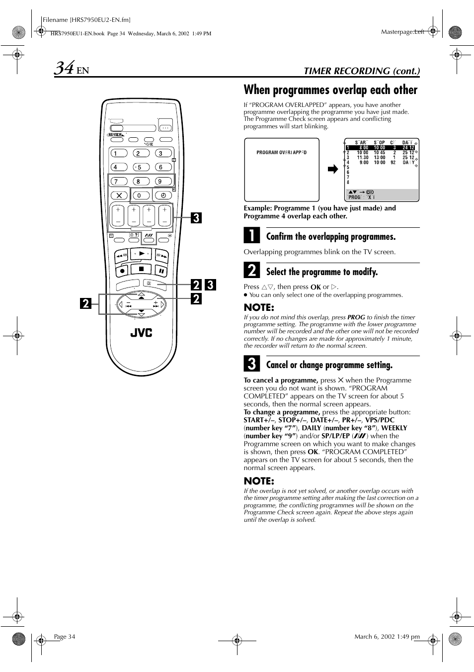 When programmes overlap each other | JVC HR - S7950EU User Manual | Page 34 / 72
