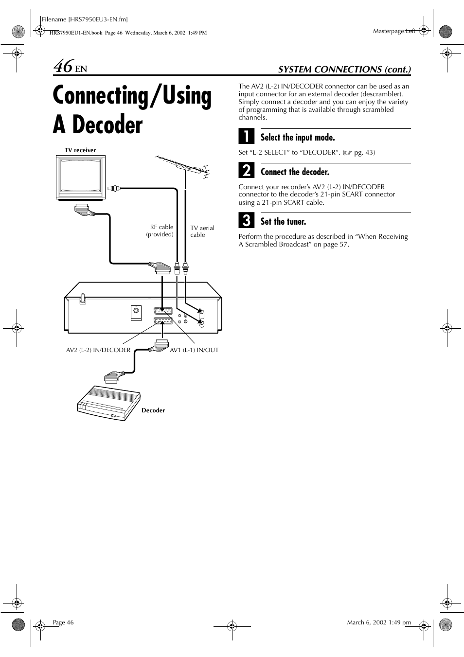 Connecting/using a decoder | JVC HR - S7950EU User Manual | Page 46 / 72