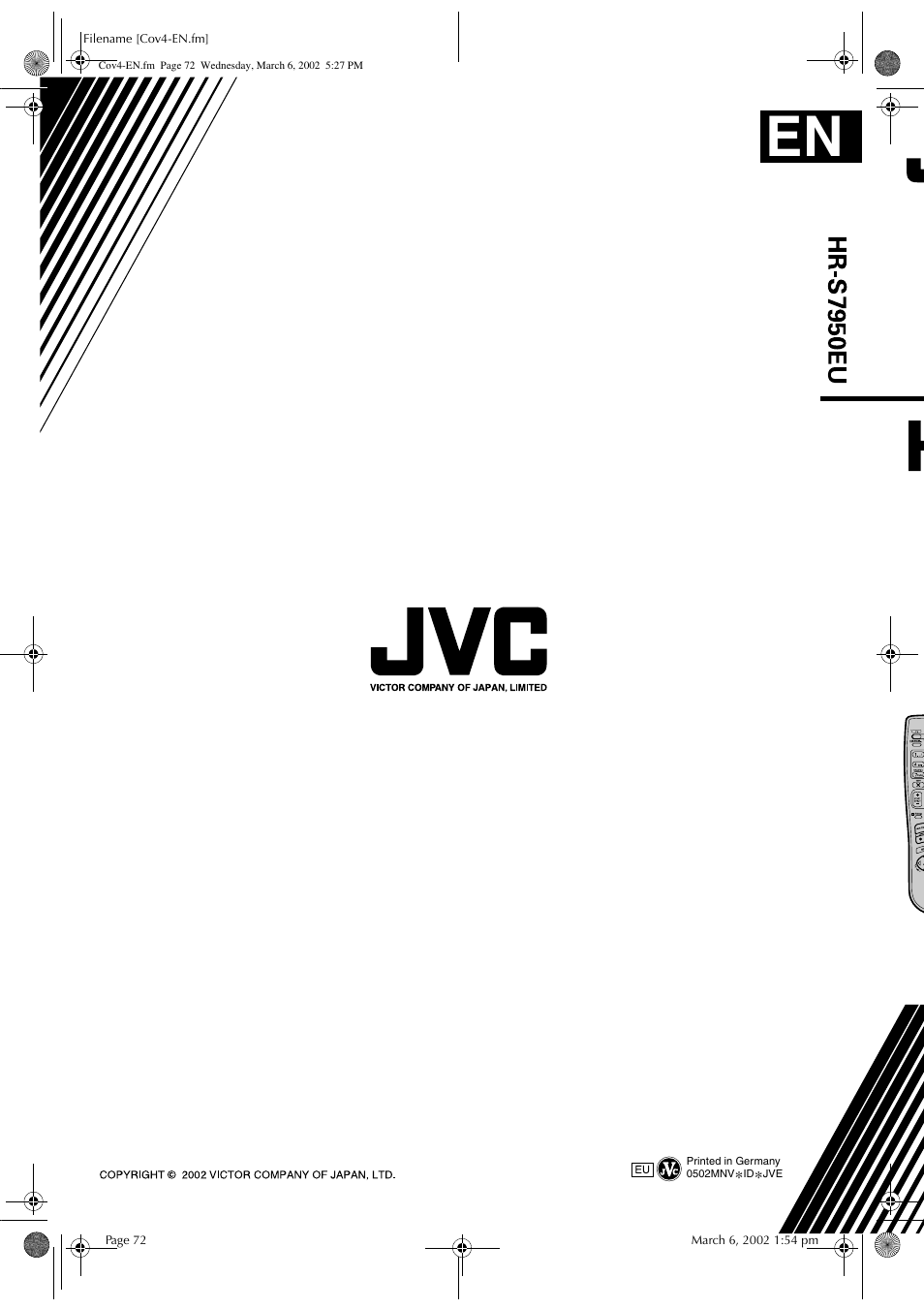 JVC HR - S7950EU User Manual | Page 72 / 72