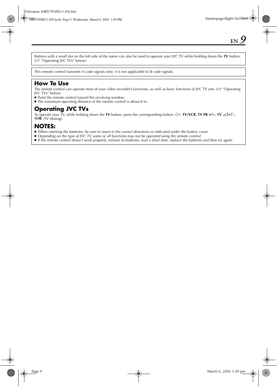 How to use, Operating jvc tvs | JVC HR - S7950EU User Manual | Page 9 / 72