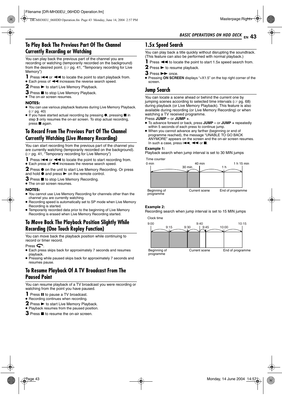 5x speed search, Jump search, Pg. 43 | Pg. 43), Pg. 43, “jump search”) | JVC ShowView LPT0923-001A User Manual | Page 43 / 88