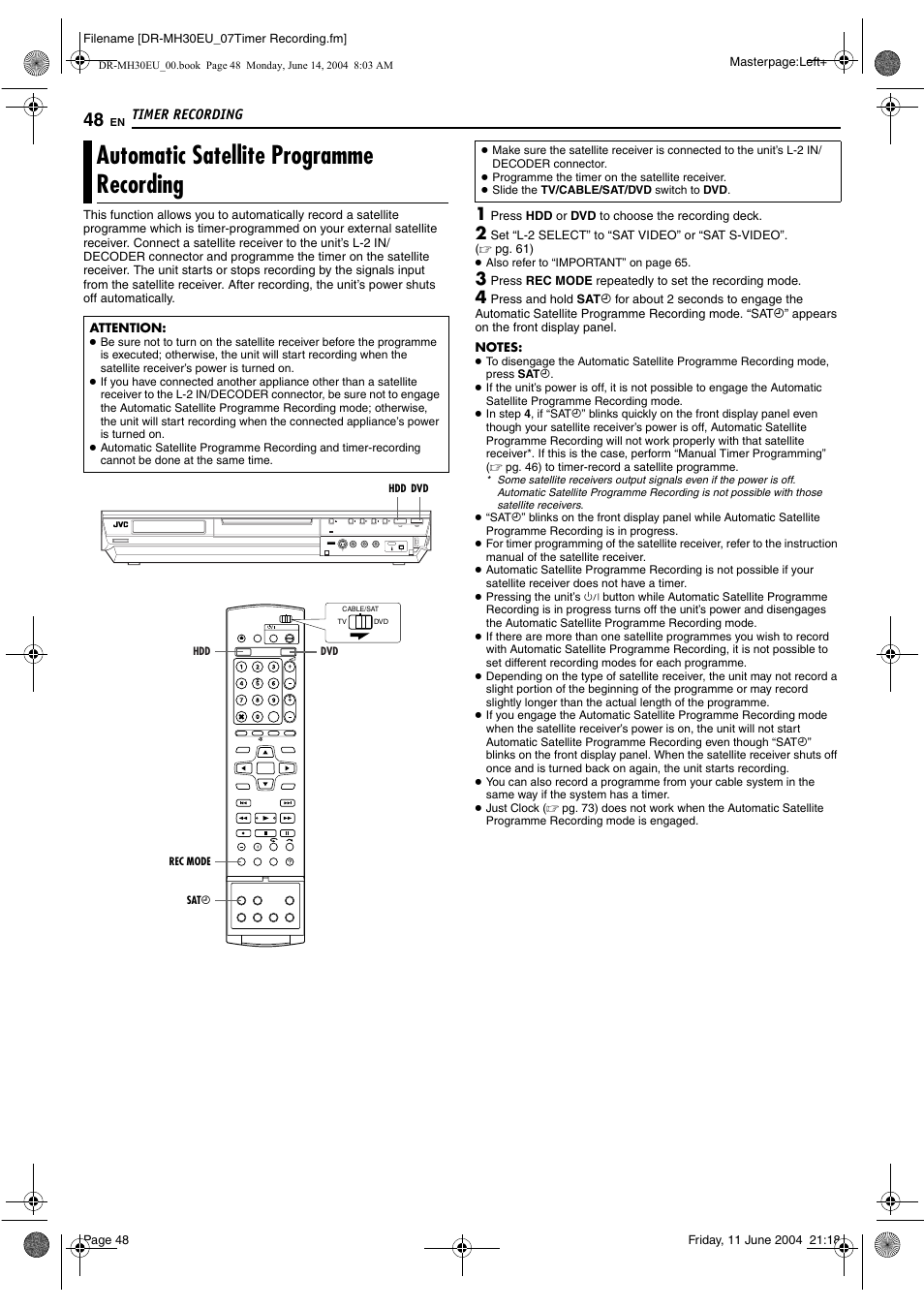 Automatic satellite programme recording, Mode, Pg. 48), sli | Pg. 48, Pg. 48) is | JVC ShowView LPT0923-001A User Manual | Page 48 / 88