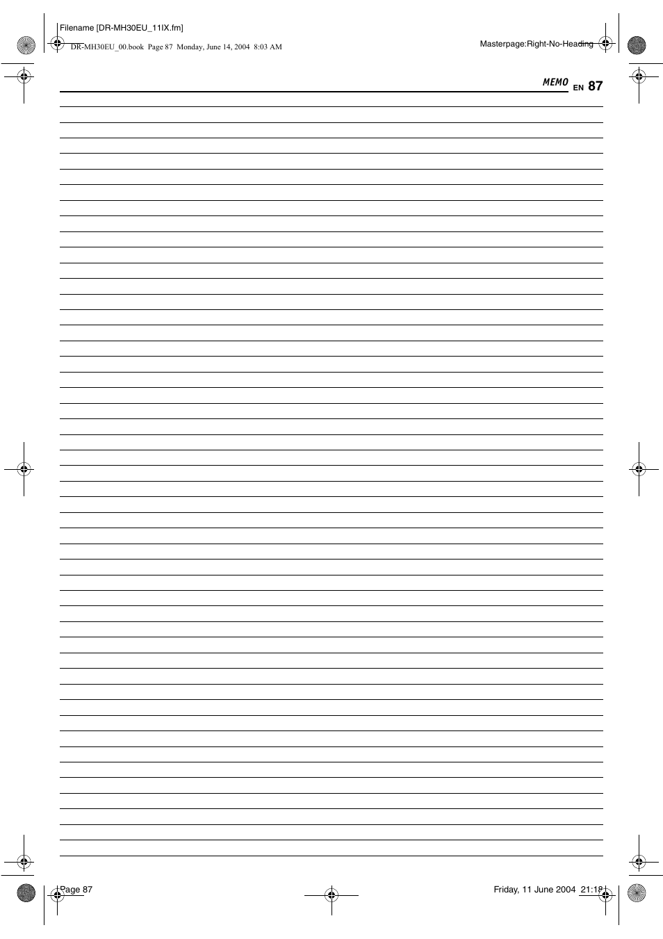 Memo | JVC ShowView LPT0923-001A User Manual | Page 87 / 88