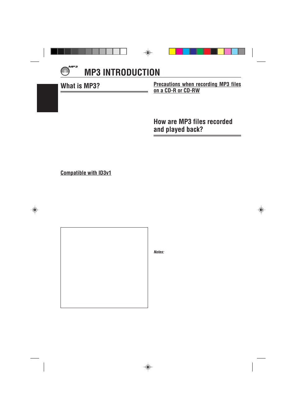 Mp3 introduction, How are mp3 files recorded and played back, What is mp3 | Compatible with id3v1 | JVC GET0091-001A User Manual | Page 14 / 38