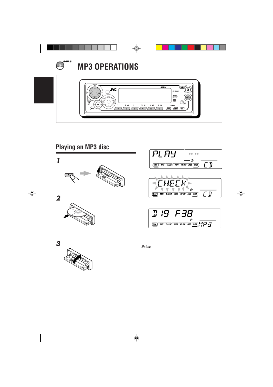 Mp3 operations, Playing an mp3 disc 1 | JVC GET0091-001A User Manual | Page 16 / 38