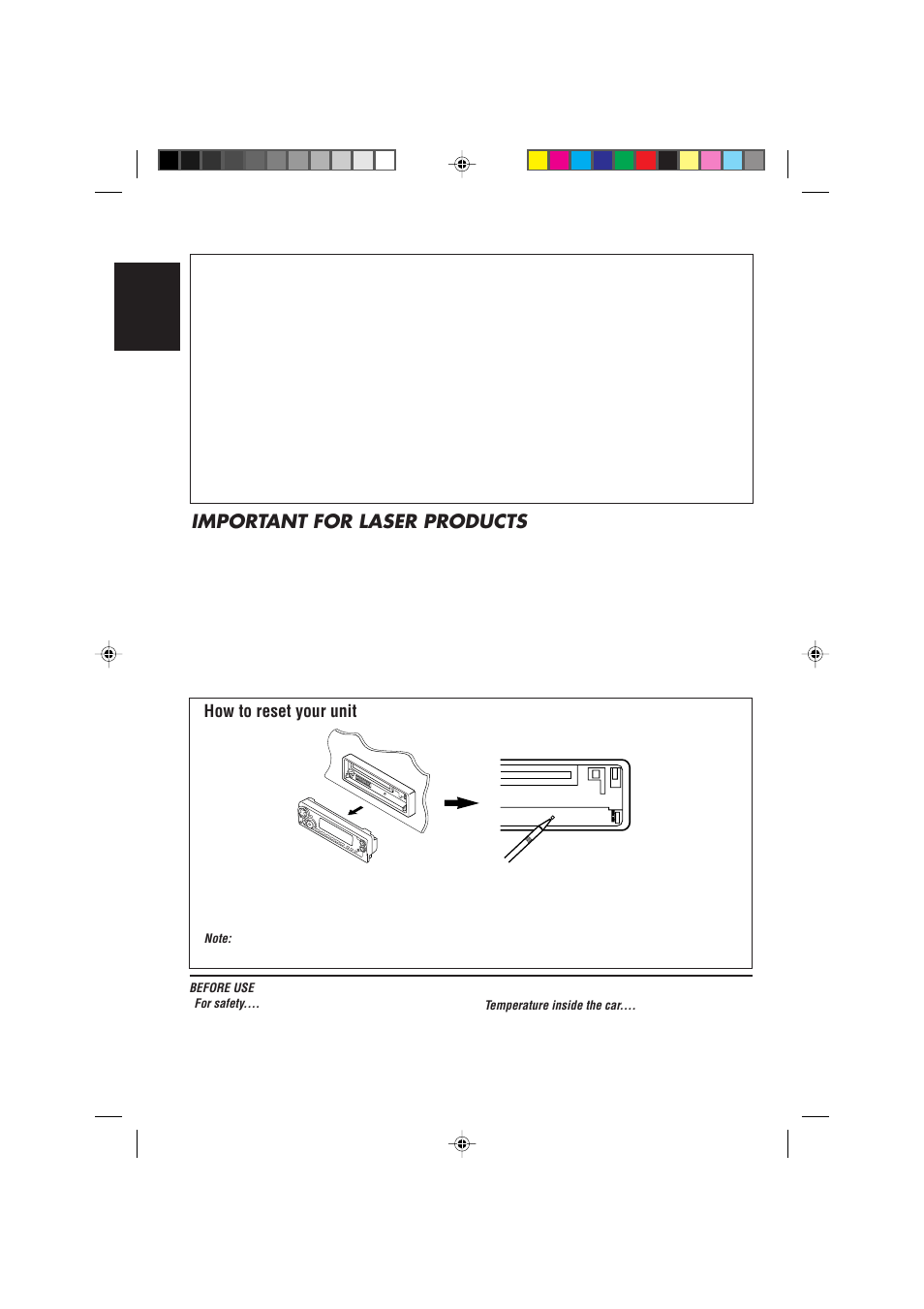 Important for laser products, How to reset your unit, English | JVC GET0091-001A User Manual | Page 2 / 38