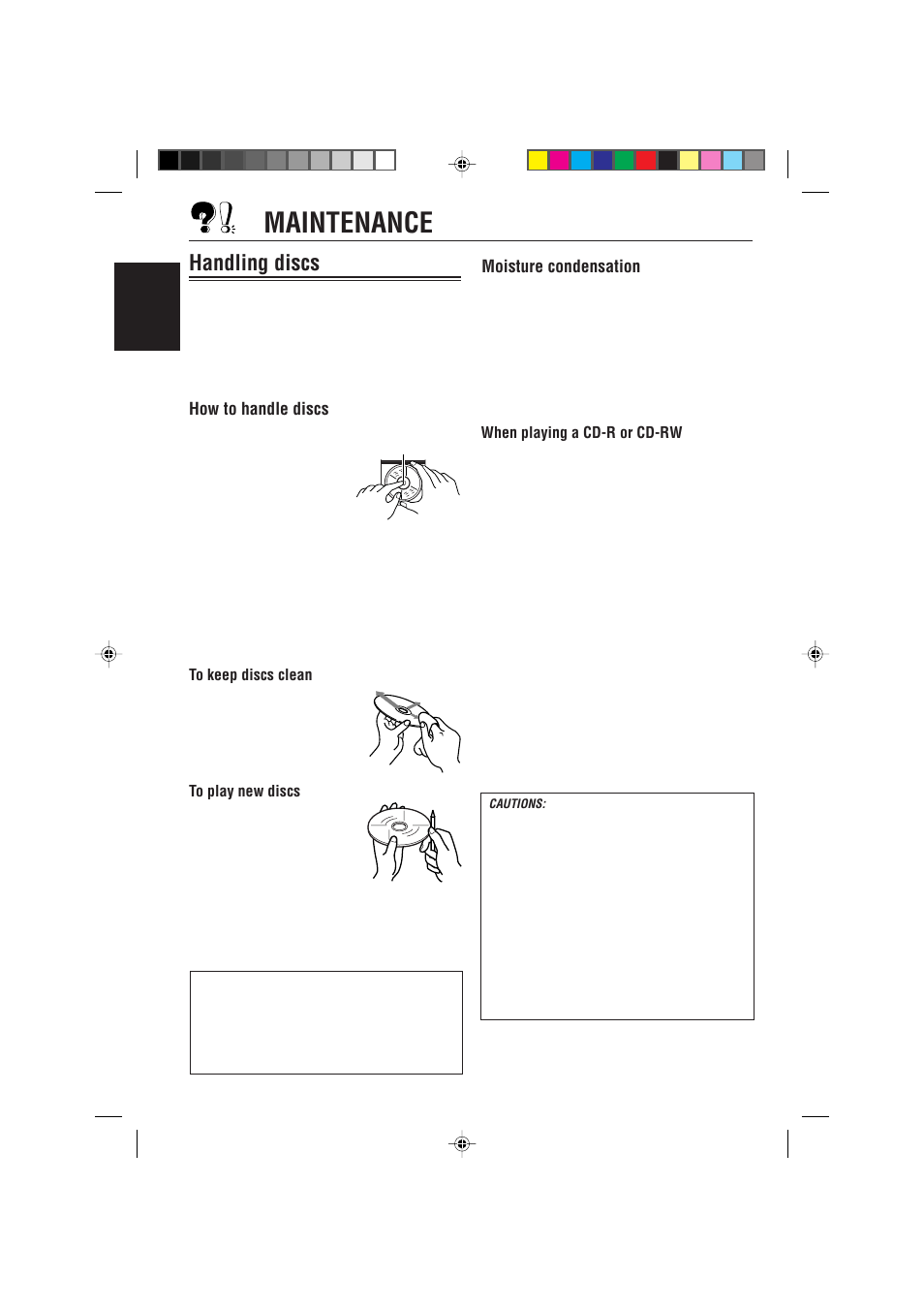 Maintenance, Handling discs, How to handle discs | Moisture condensation | JVC GET0091-001A User Manual | Page 36 / 38