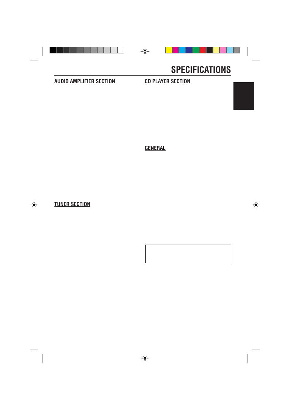 Specifications, General, English | JVC GET0091-001A User Manual | Page 37 / 38