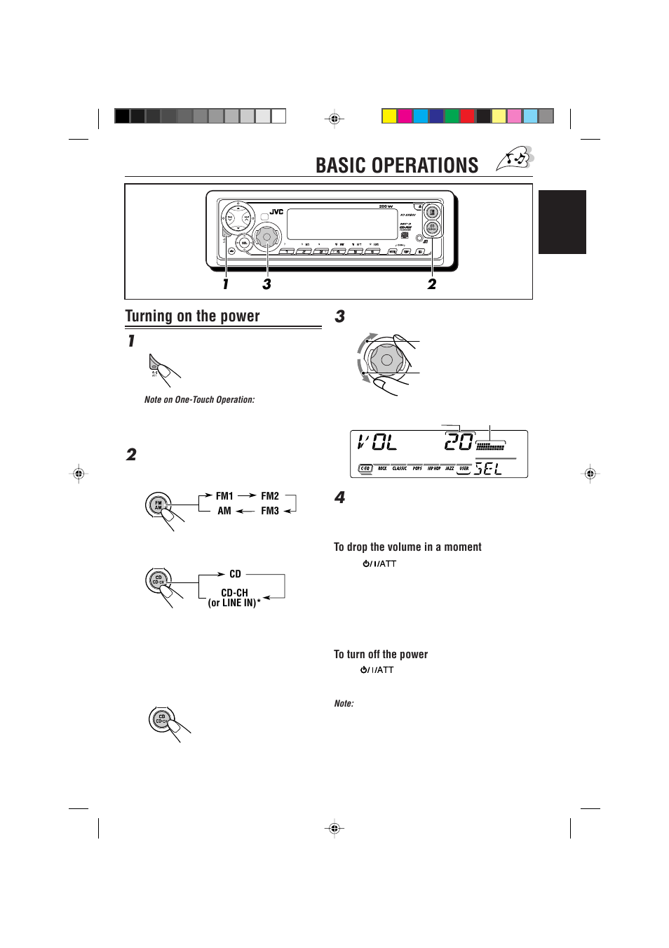 Basic operations, Turning on the power 1 | JVC GET0091-001A User Manual | Page 7 / 38