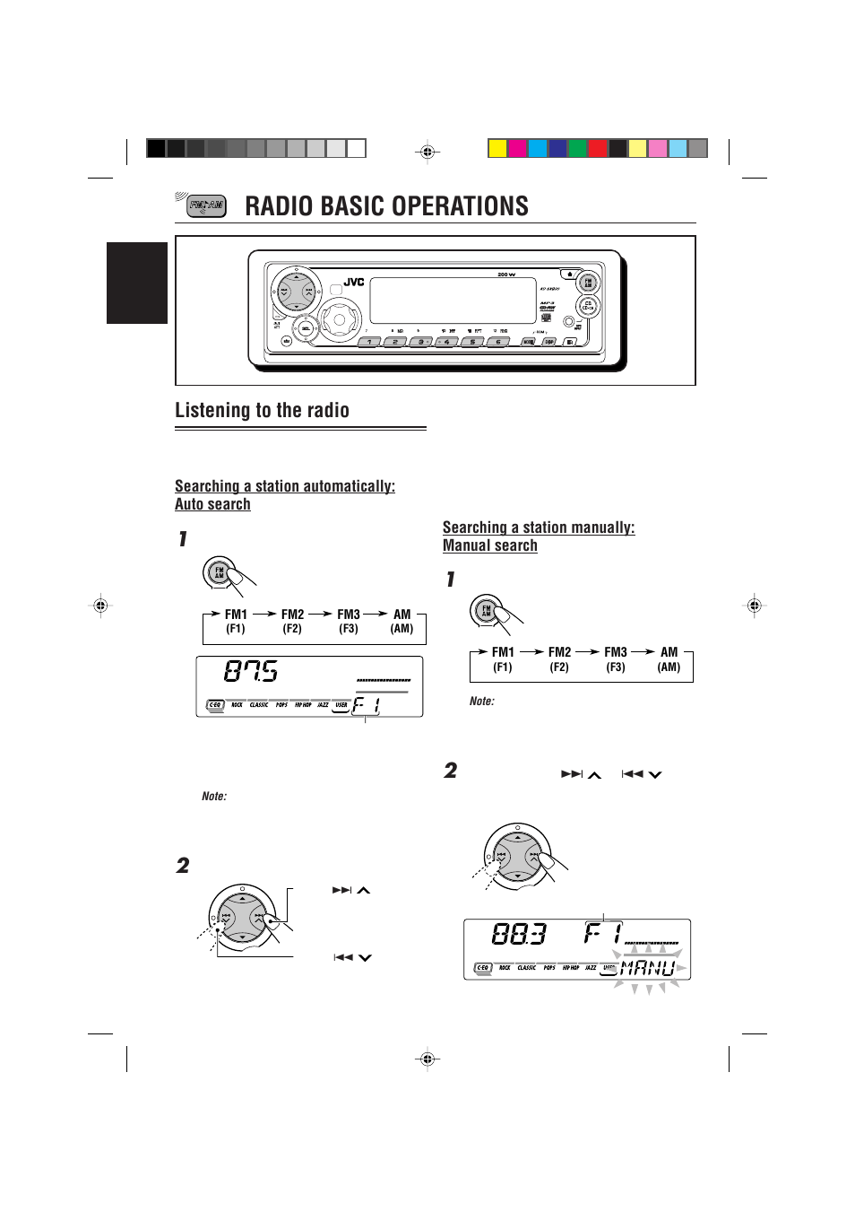 Radio basic operations, Listening to the radio | JVC GET0091-001A User Manual | Page 8 / 38