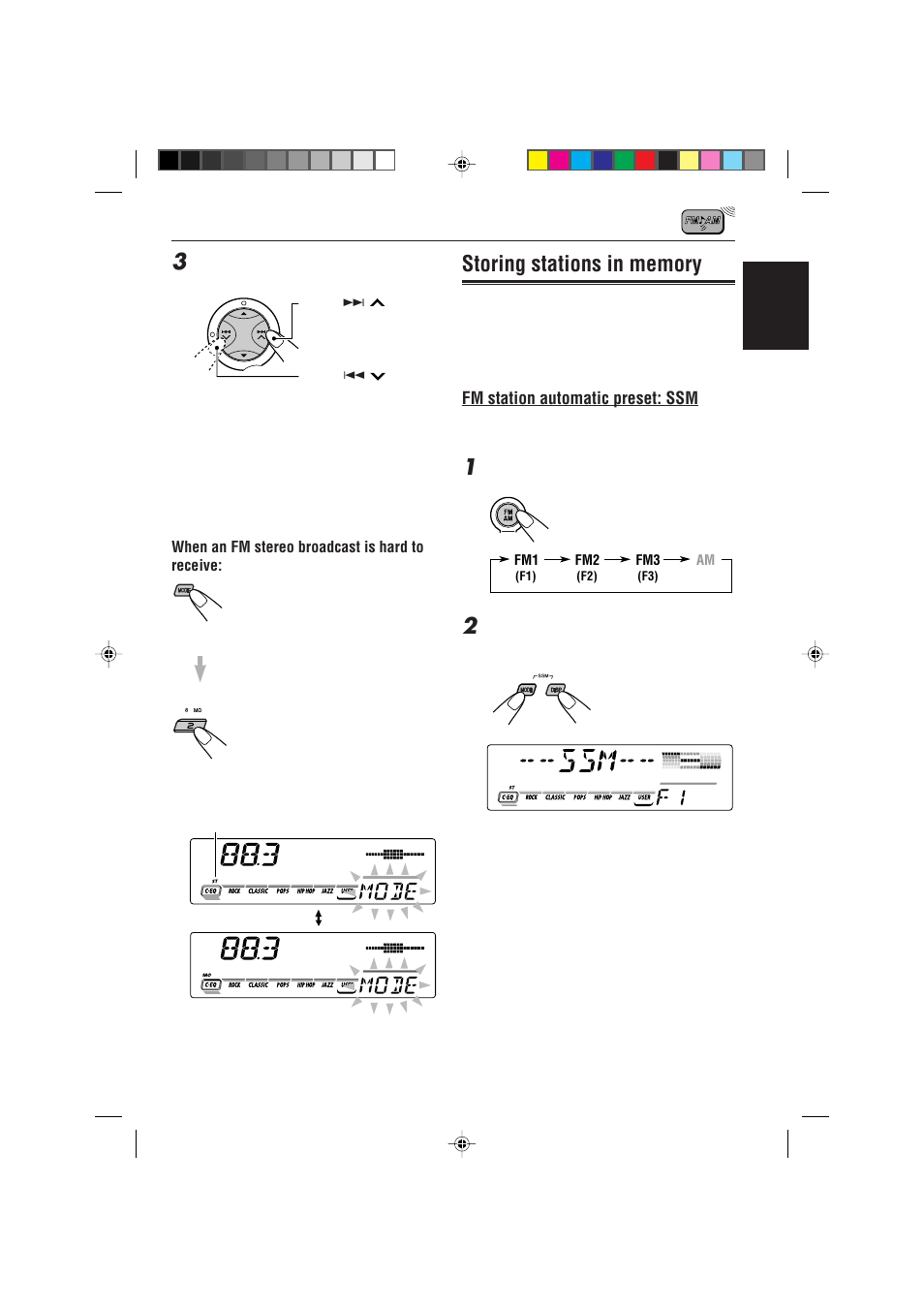 Fm station automatic preset: ssm | JVC GET0091-001A User Manual | Page 9 / 38