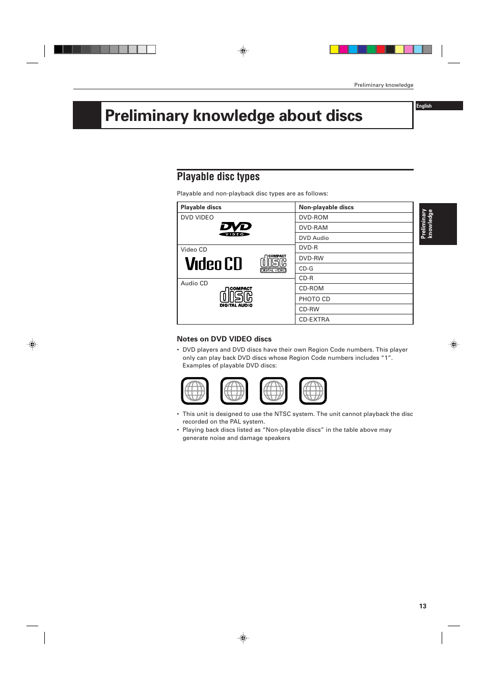 Preliminary knowledge about discs, Playable disc types | JVC XV-D701BK User Manual | Page 17 / 108