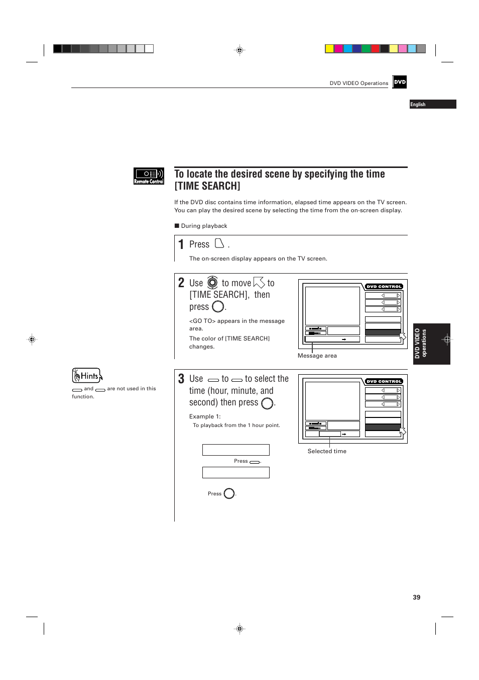 Press, Use to move to [time search], then press, Go to _ : : go to 1 | JVC XV-D701BK User Manual | Page 43 / 108