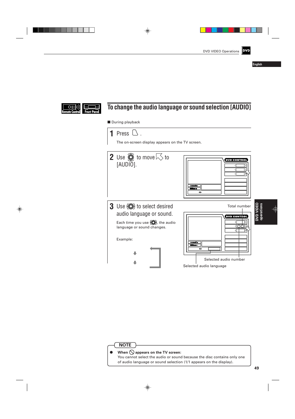 Press, Use to move to [audio, Use to select desired audio language or sound | JVC XV-D701BK User Manual | Page 53 / 108