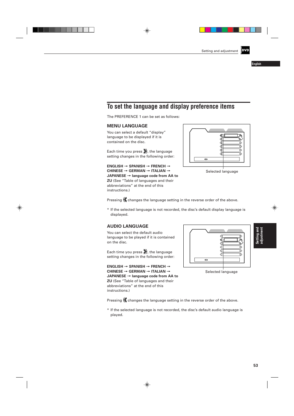 Menu language, Audio language | JVC XV-D701BK User Manual | Page 57 / 108