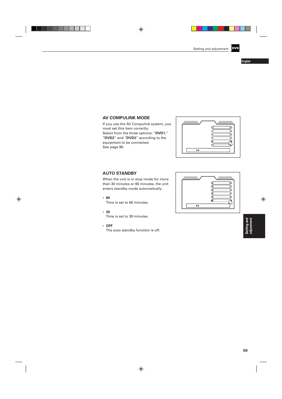 Auto standby, Av compulink mode | JVC XV-D701BK User Manual | Page 63 / 108