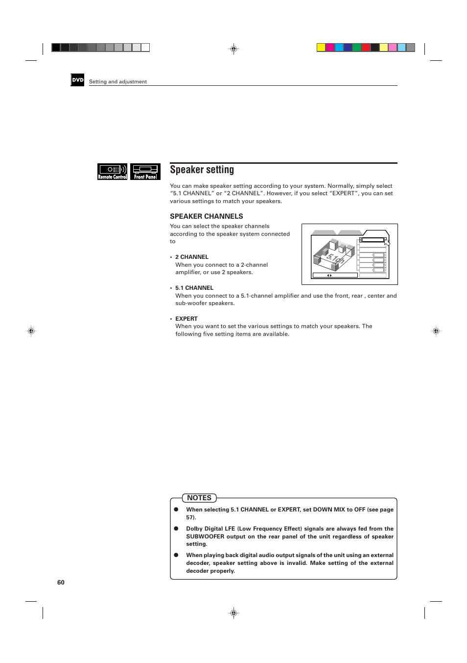 Speaker setting, Speaker channels | JVC XV-D701BK User Manual | Page 64 / 108