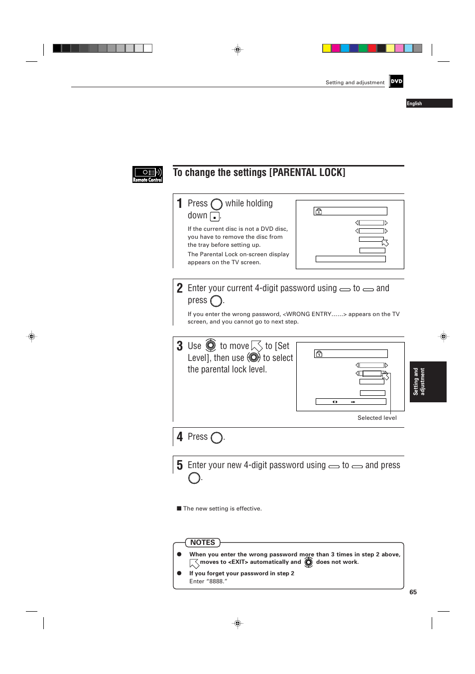 Press, While holding down, Enter your current 4-digit password using | And press, Enter your new 4-digit password using | JVC XV-D701BK User Manual | Page 69 / 108