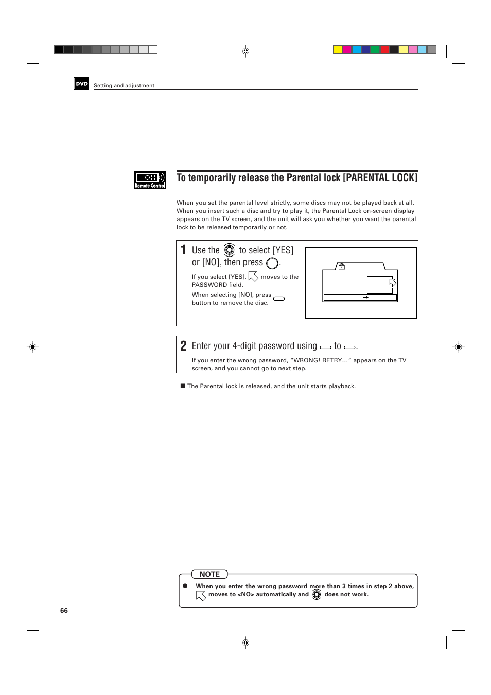 Use the to select [yes] or [no], then press, Enter your 4-digit password using | JVC XV-D701BK User Manual | Page 70 / 108