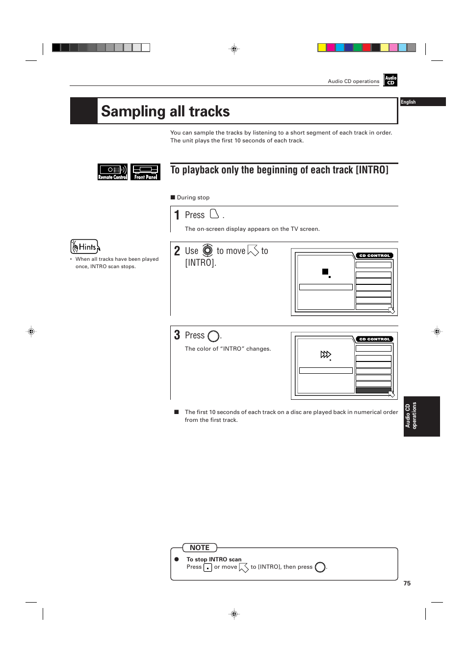 Sampling all tracks, Press, Use to move to [intro | JVC XV-D701BK User Manual | Page 79 / 108