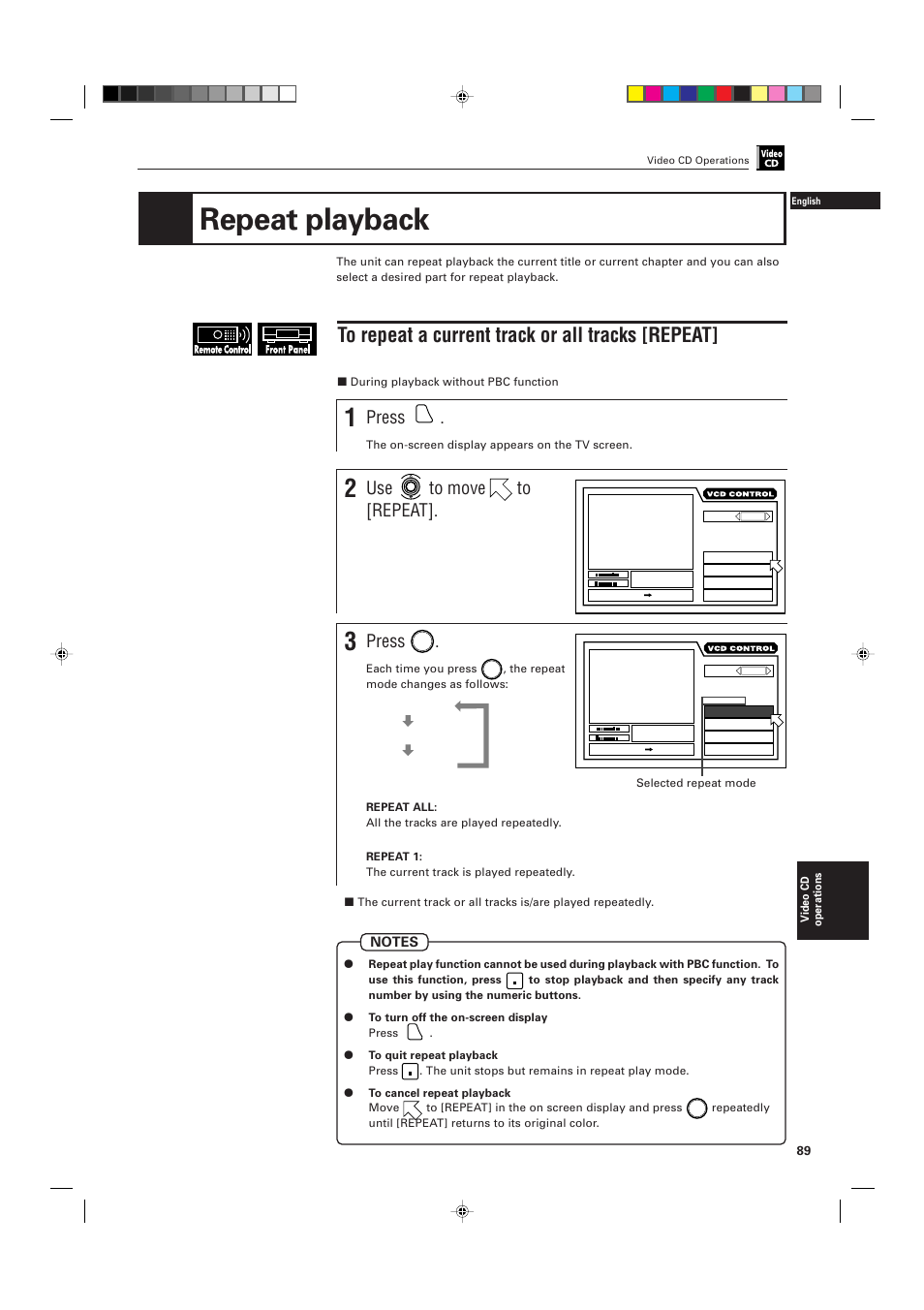 Repeat playback, Press, Use to move to [repeat | JVC XV-D701BK User Manual | Page 93 / 108