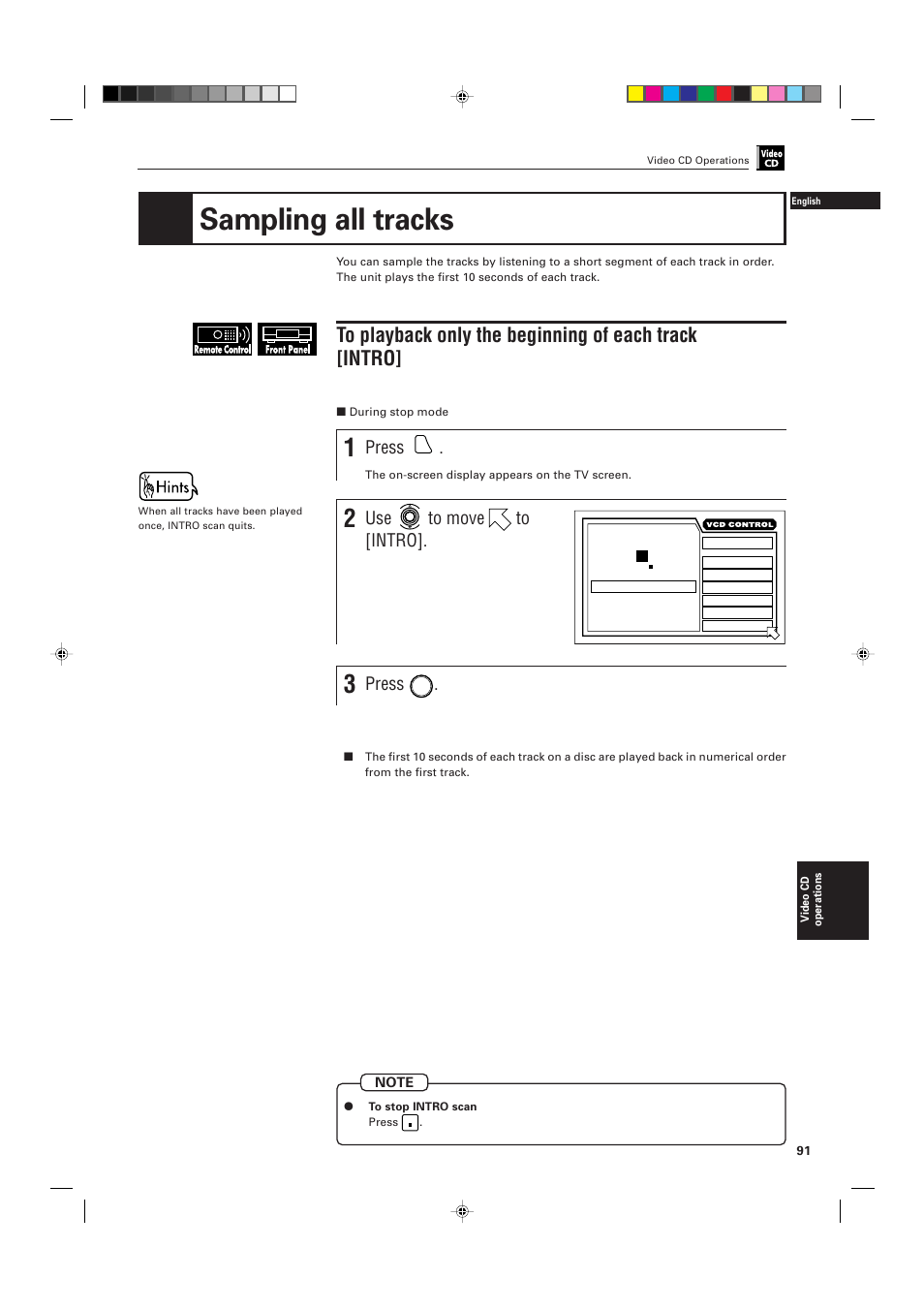 Sampling all tracks, Press, Use to move to [intro | JVC XV-D701BK User Manual | Page 95 / 108