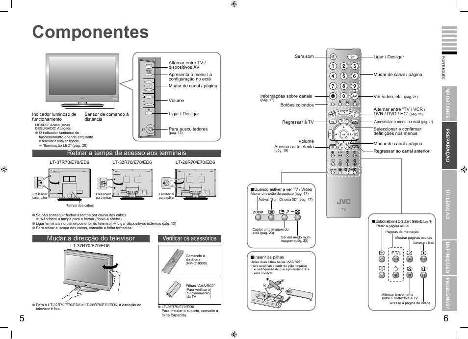 Iniciação, Componentes, Componentes ··································· 5 | Verificar os acessórios | JVC LT-26R70BU/SU User Manual | Page 7 / 22